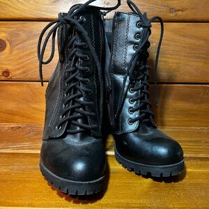 Black Lace-Up Ankle Boots